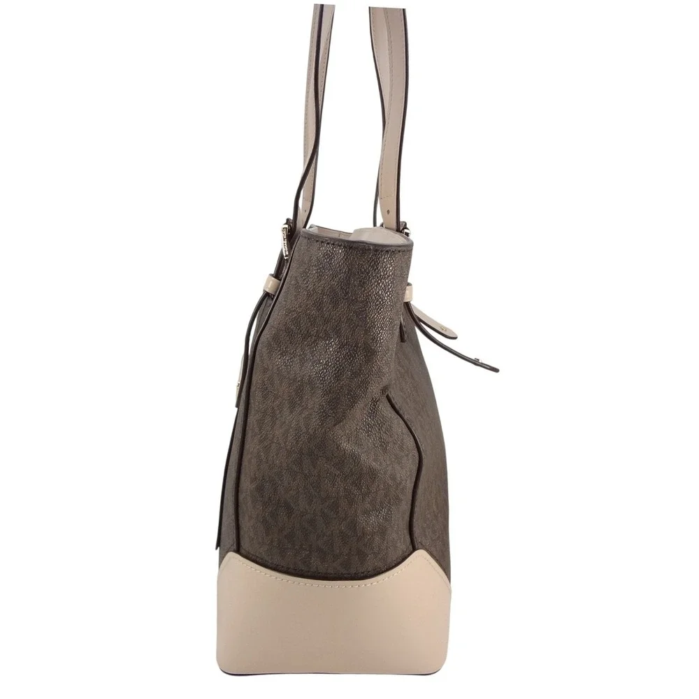 Michael‎ Kors Aria Large Jet Set Travel Brown MK Logo Tote Bag Powder Blush Trim